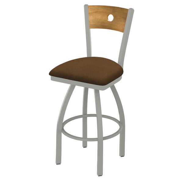 25" Swivel Counter Stool, Nickel Finish, Med Back, Rein Thatch Seat